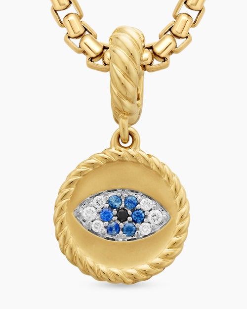 Womens Evil Eye Amulet in 18K Yellow Gold with Pavé Blue Sapphires and Diamonds, 11mm