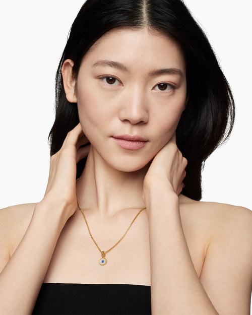 Womens Evil Eye Amulet in 18K Yellow Gold with Pavé Blue Sapphires and Diamonds, 11mm