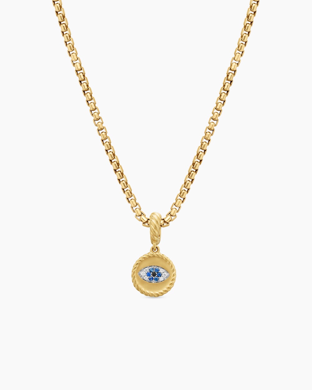 Womens Evil Eye Amulet in 18K Yellow Gold with Pavé Blue Sapphires and Diamonds, 11mm