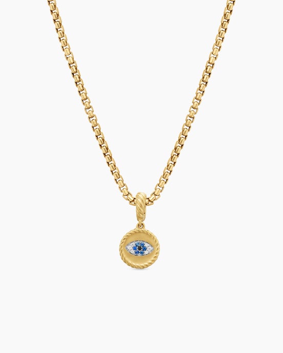 Evil Eye Amulet in 18ct Yellow Gold with Pavé Blue Sapphires and Diamonds, 11mm