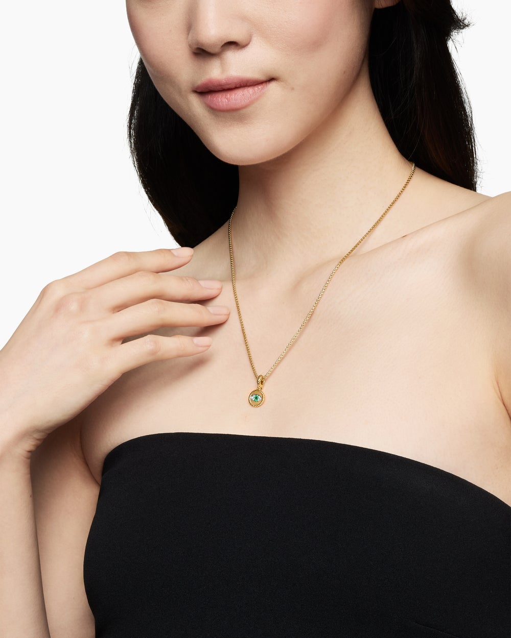 Womens Evil Eye Amulet in 18ct Yellow Gold with Pavé Emeralds and Diamonds, 11mm