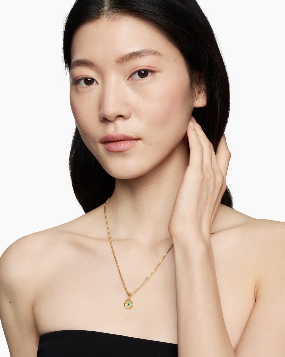 Womens Evil Eye Amulet in 18ct Yellow Gold with Pavé Emeralds and Diamonds, 11mm