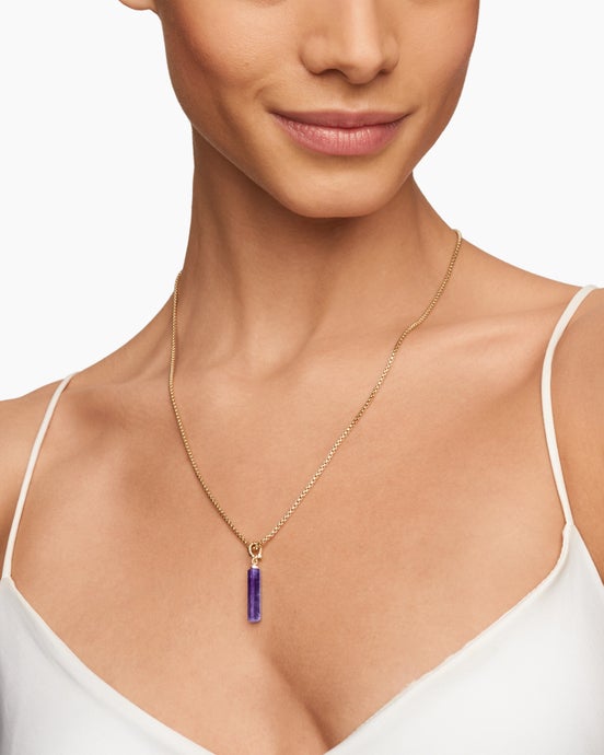 Barrel Amulet with Amethyst and 18K Yellow Gold, 20mm