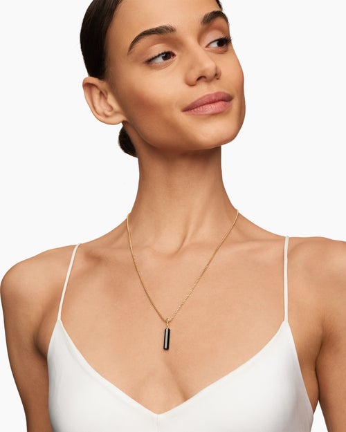 Womens Barrel Amulet with Black Onyx and 18ct Yellow Gold, 20mm