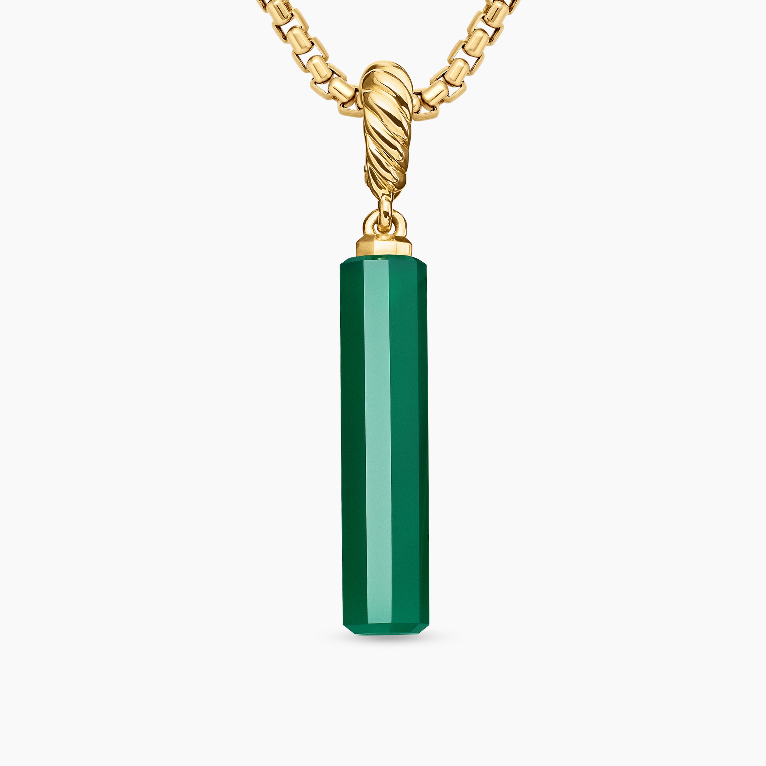 Womens Barrel Amulet with Green Onyx and 18K Yellow Gold, 20mm