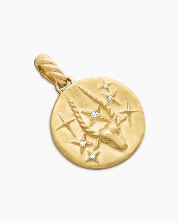 Capricorn Amulet in 18K Yellow Gold with Diamonds, 19mm
