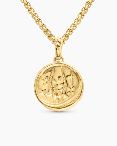Womens Capricorn Amulet in 18K Yellow Gold with Diamonds, 19mm