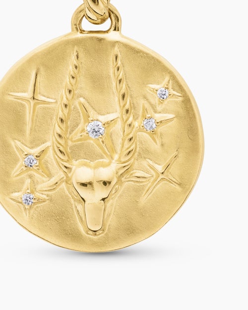Womens Capricorn Amulet in 18K Yellow Gold with Diamonds, 19mm