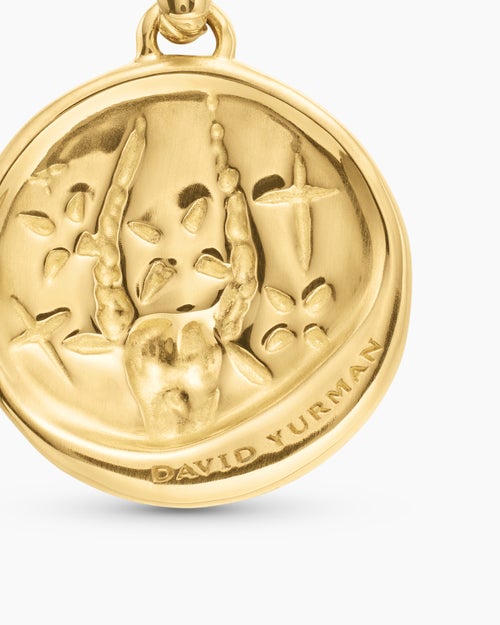 Womens Capricorn Amulet in 18K Yellow Gold with Diamonds, 19mm