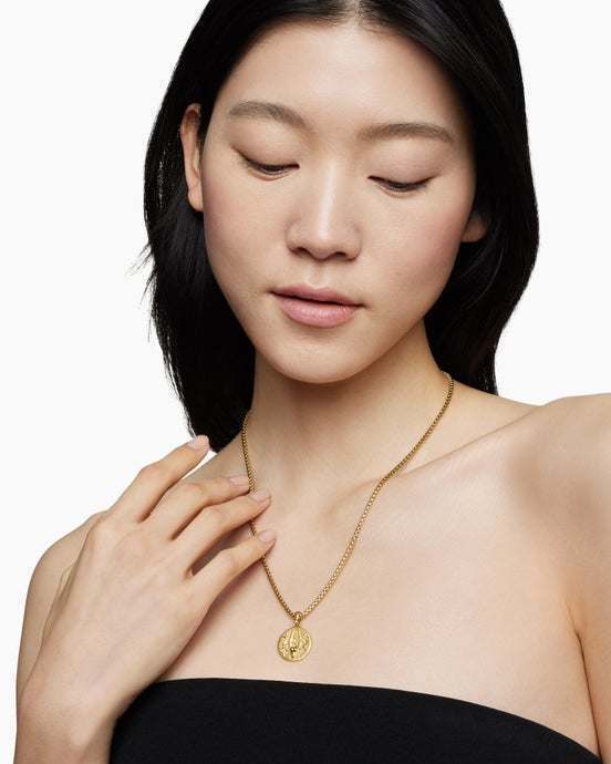 Capricorn Amulet in 18K Yellow Gold with Diamonds, 19mm