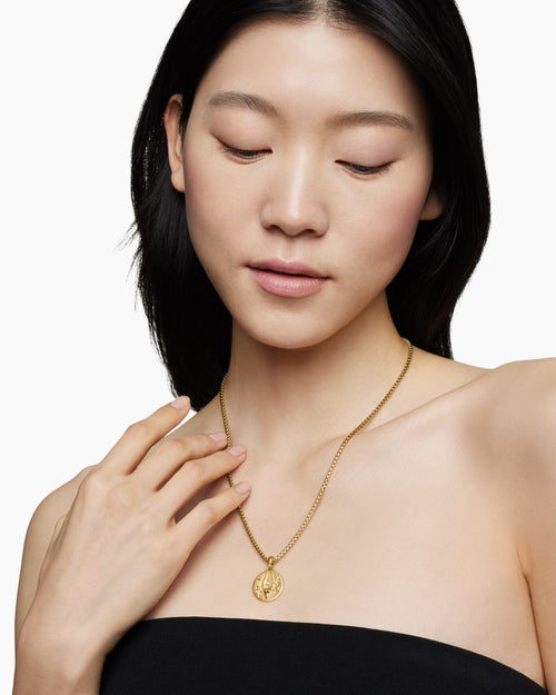 Womens Capricorn Amulet in 18K Yellow Gold with Diamonds, 19mm