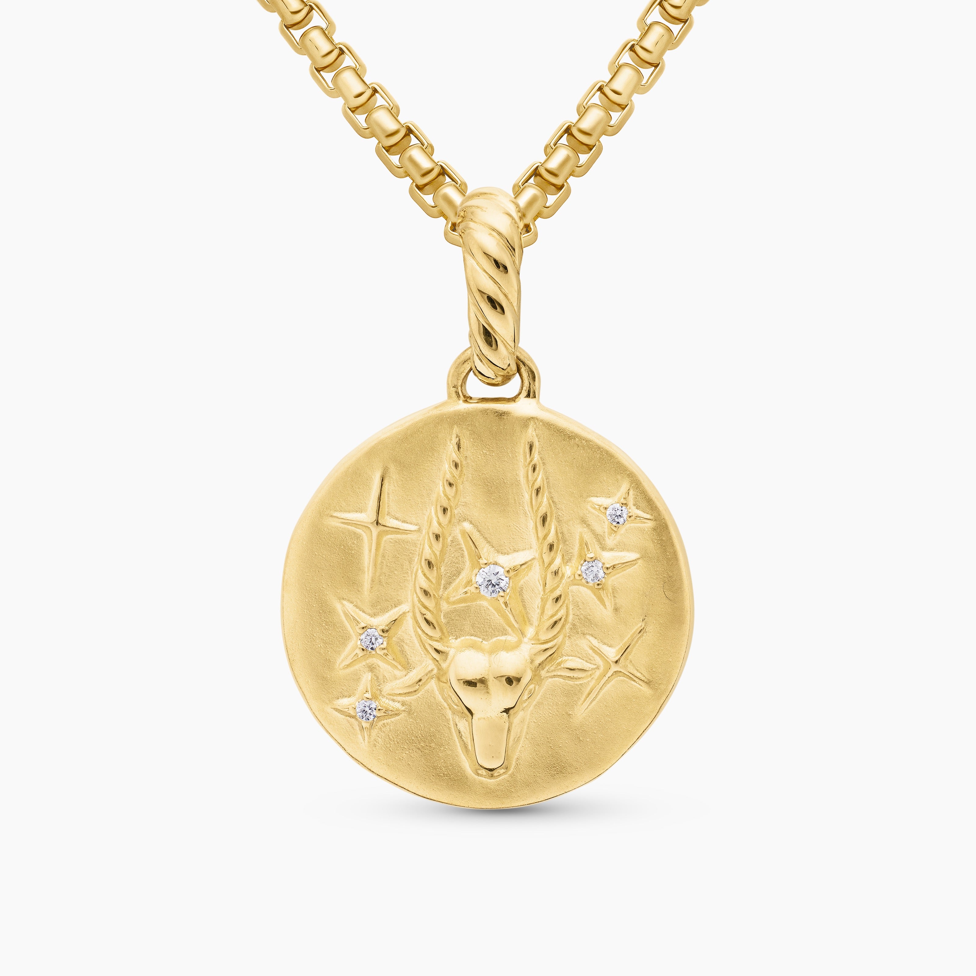 Womens Capricorn Amulet in 18K Yellow Gold with Diamonds, 19mm