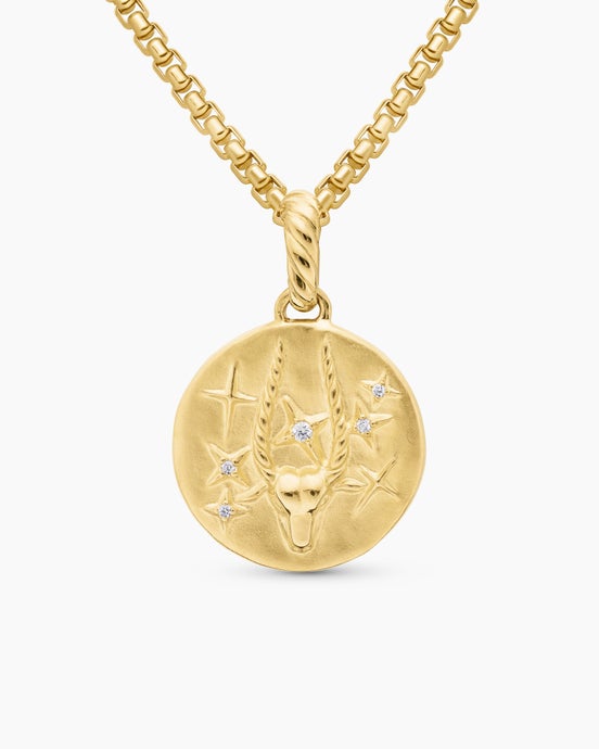 Capricorn Amulet in 18K Yellow Gold with Diamonds, 19mm