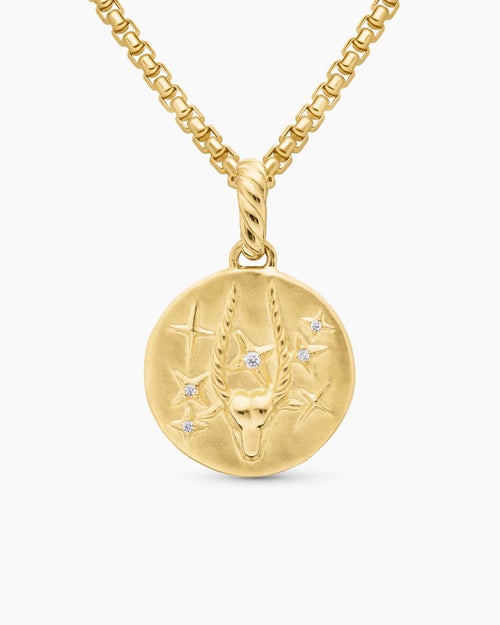 Womens Capricorn Amulet in 18K Yellow Gold with Diamonds, 19mm