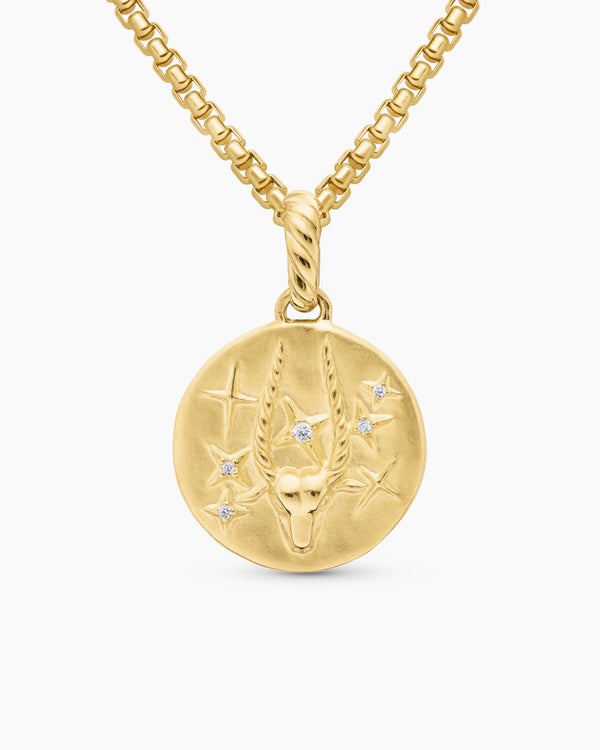 Capricorn Amulet in 18K Yellow Gold with Diamonds, 19mm