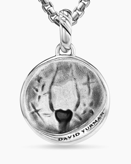 Womens Capricorn Amulet in Sterling Silver with 18K Yellow Gold and Diamonds, 19mm