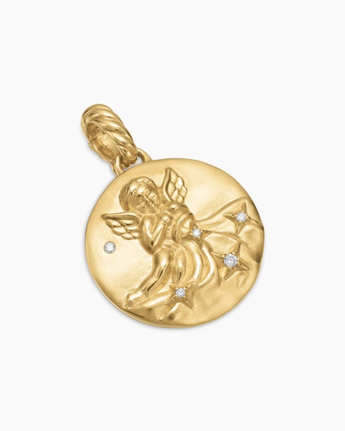 Womens Aquarius Amulet in 18ct Yellow Gold with Diamonds, 19mm