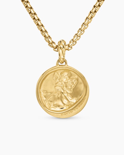 Womens Aquarius Amulet in 18K Yellow Gold with Diamonds, 19mm