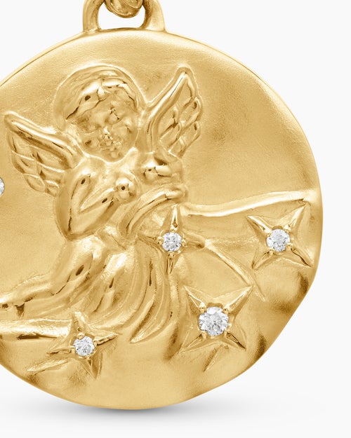 Womens Aquarius Amulet in 18K Yellow Gold with Diamonds, 19mm