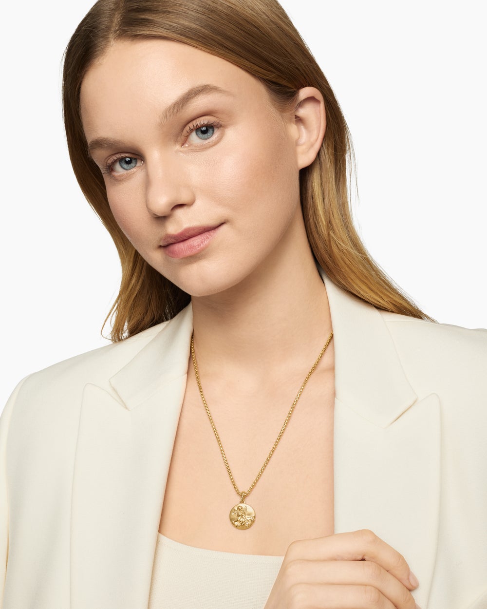 Womens Aquarius Amulet in 18K Yellow Gold with Diamonds, 19mm