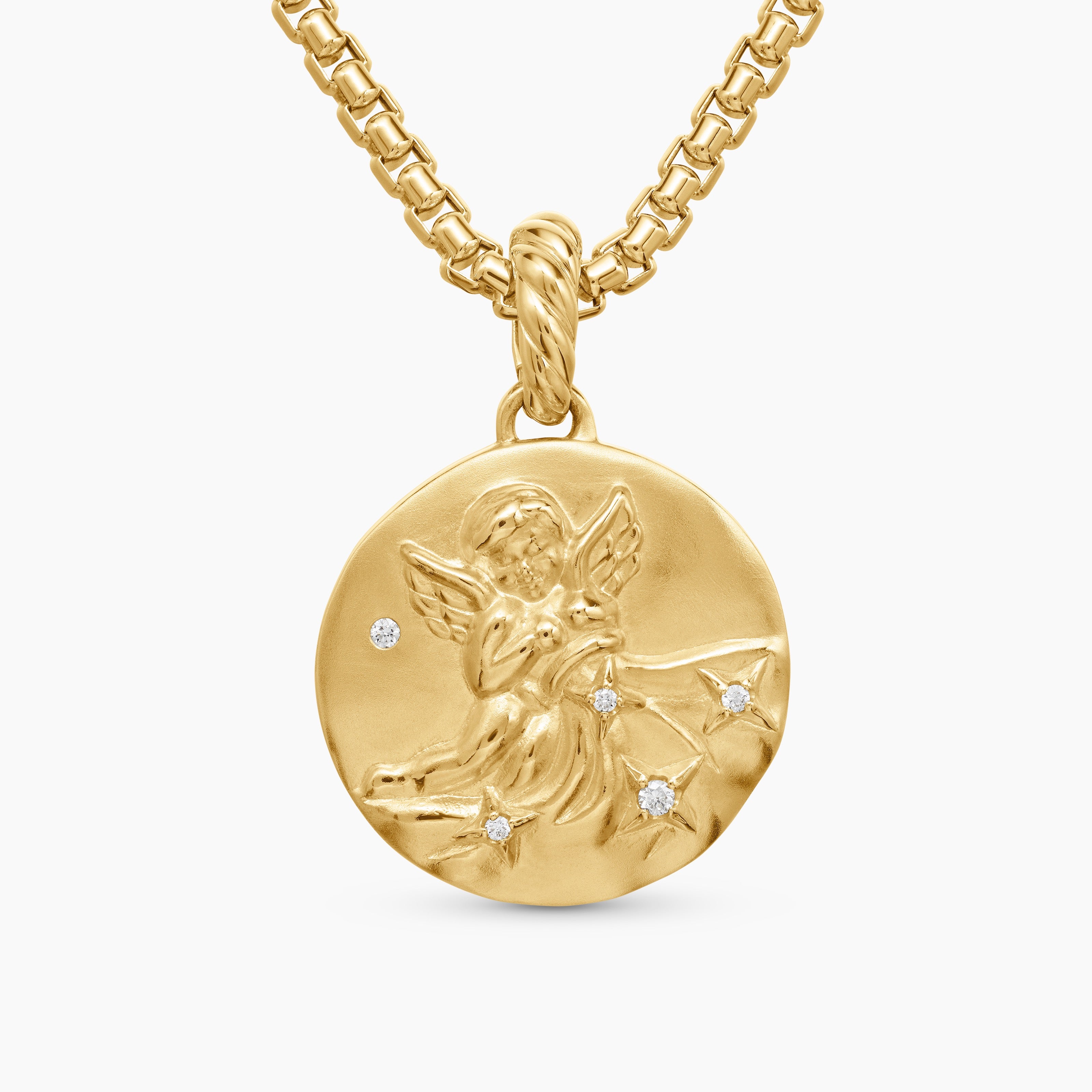 Womens Aquarius Amulet in 18K Yellow Gold with Diamonds, 19mm