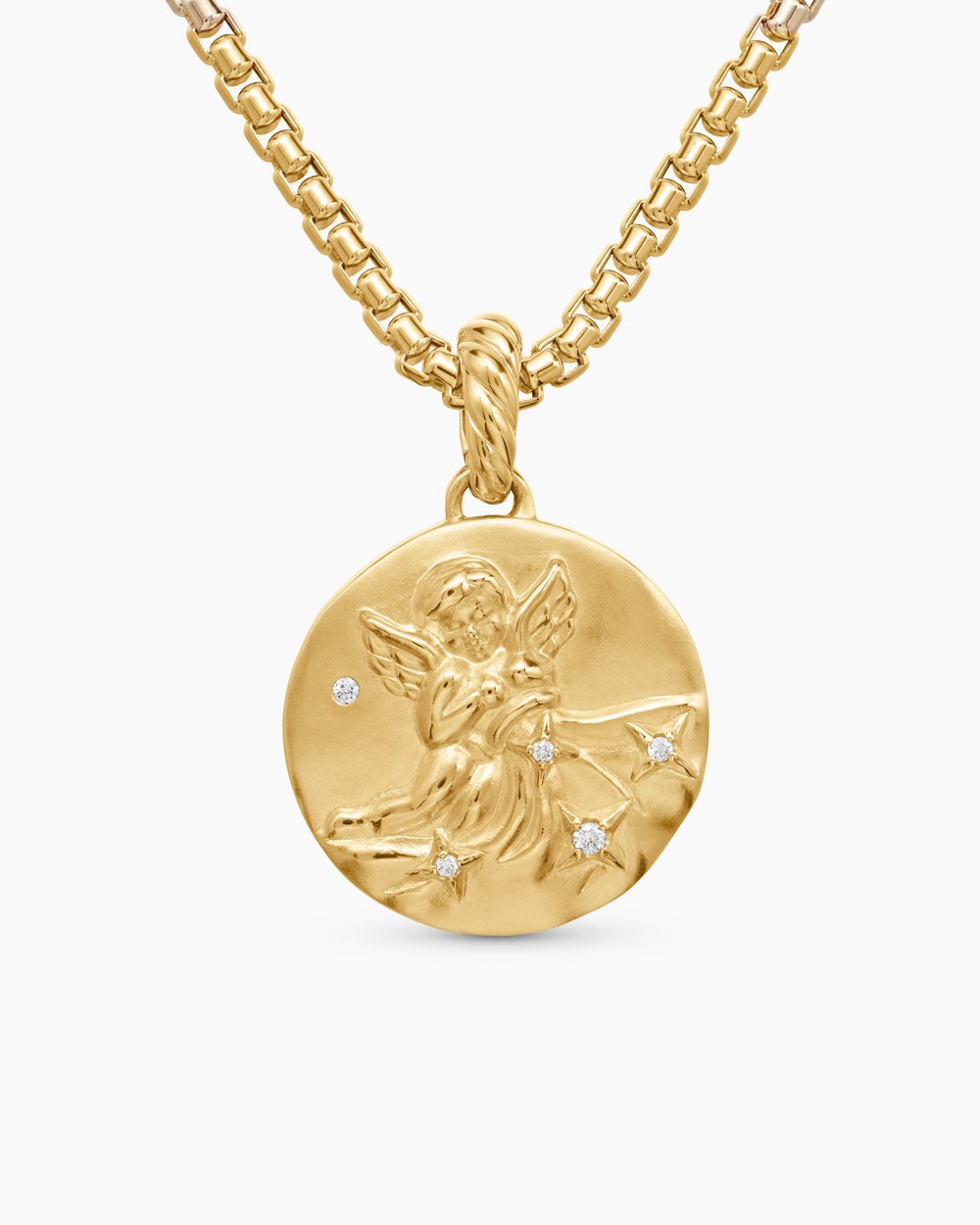 Womens Aquarius Amulet in 18K Yellow Gold with Diamonds, 19mm