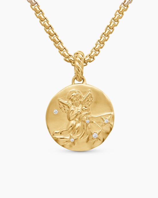 Aquarius Amulet in 18K Yellow Gold with Diamonds, 19mm