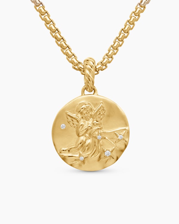 Aquarius Amulet in 18K Yellow Gold with Diamonds, 19mm