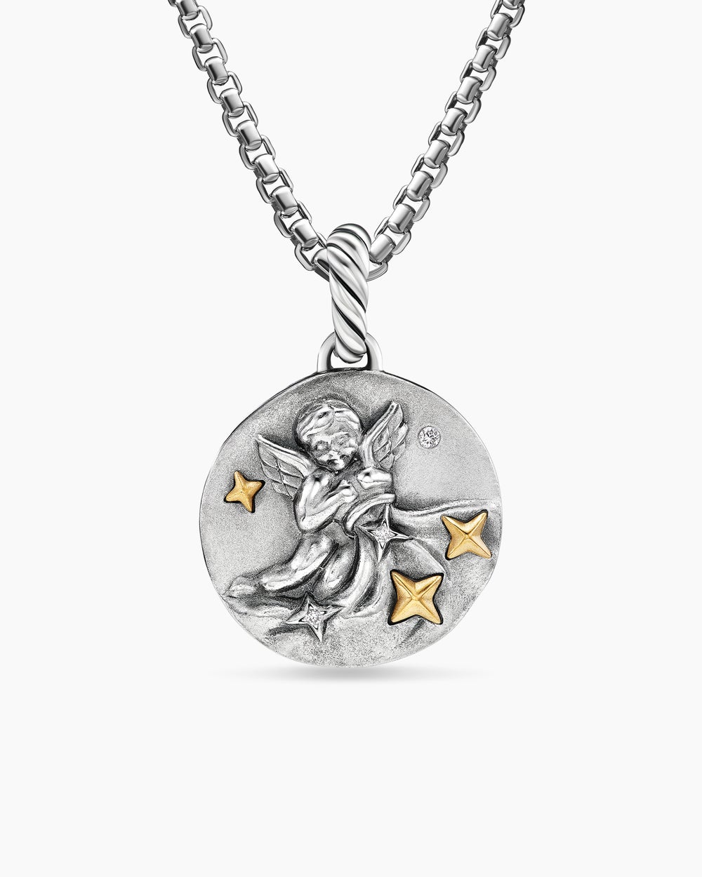 Womens Aquarius Amulet in Sterling Silver with 18K Yellow Gold and Diamonds, 19mm