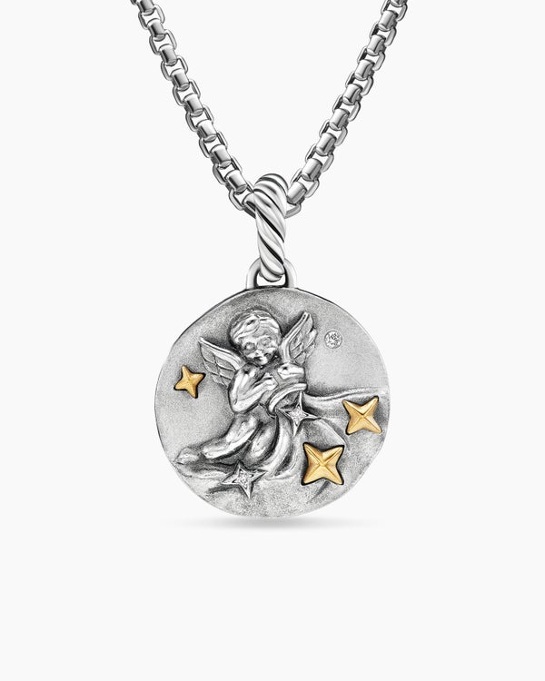 Aquarius Amulet in Sterling Silver with 18K Yellow Gold and Diamonds, 19mm
