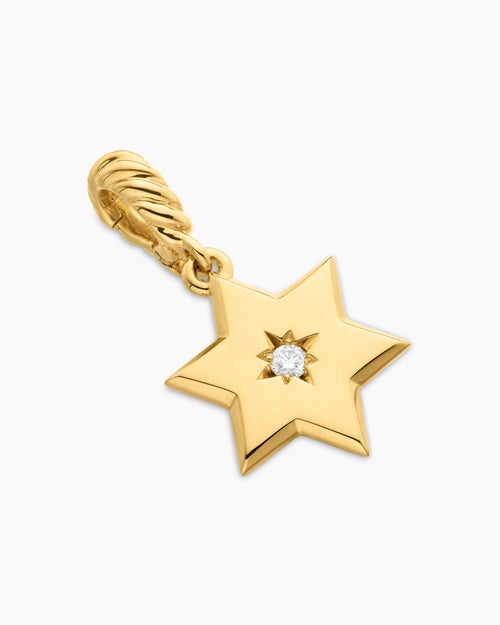 Womens Star of David Amulet in 18K Yellow Gold with Center Diamond, 13.2mm