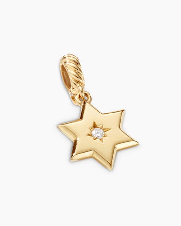 Star of David Amulet in 18K Yellow Gold with Center Diamond, 22.3mm