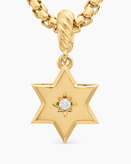 Womens Star of David Amulet in 18K Yellow Gold with Center Diamond, 13.2mm