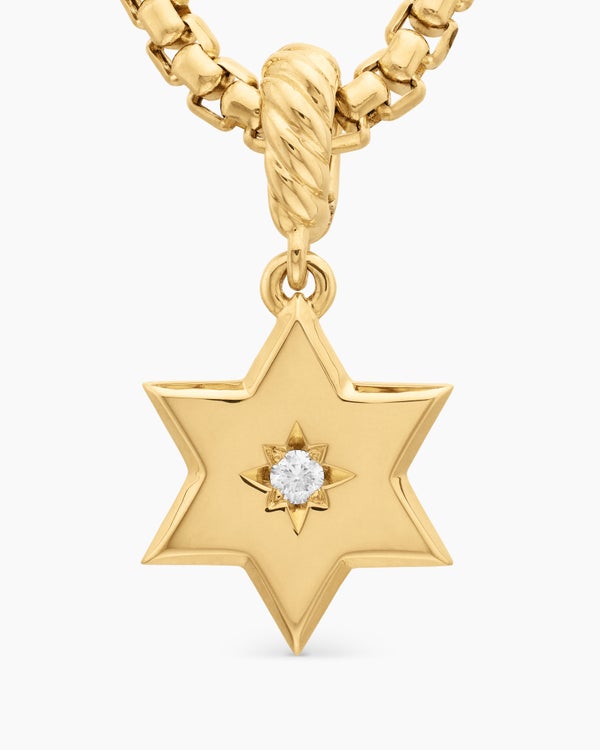Star of David Amulet in 18K Yellow Gold with Center Diamond, 13.2mm