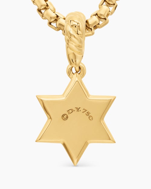 Womens Star of David Amulet in 18K Yellow Gold with Center Diamond, 13.2mm