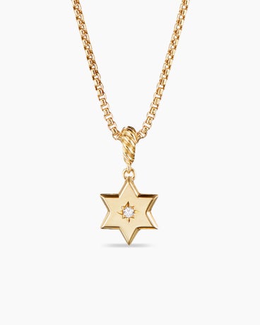 Star of David Amulet in 18K Yellow Gold with Center Diamond, 22.3mm