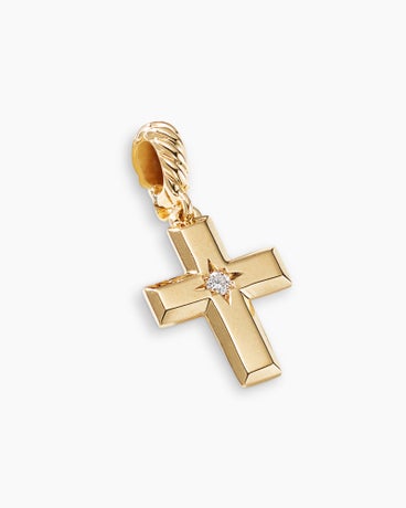Cross Amulet in 18K Yellow Gold with Center Diamond, 23.8mm