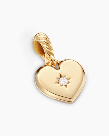 Compass Heart Amulet in 18K Yellow Gold with Center Diamond, 18.8mm