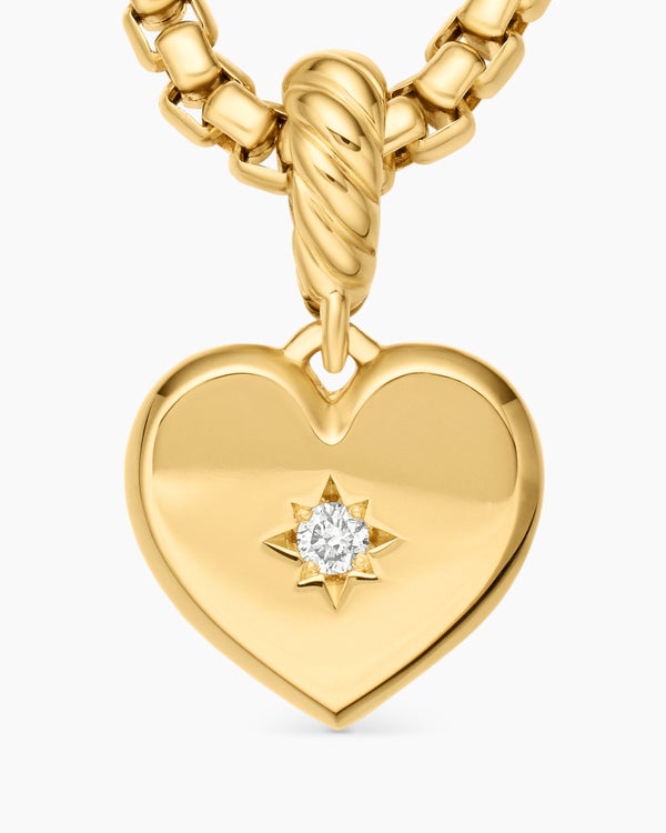 Compass Heart Amulet in 18K Yellow Gold with Center Diamond, 11.3mm