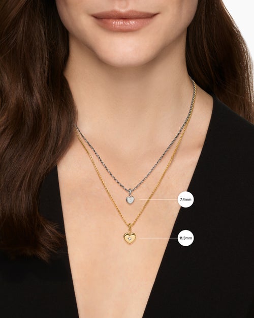 Womens Compass Heart Amulet in 18K Yellow Gold with Centre Diamond, 11.3mm