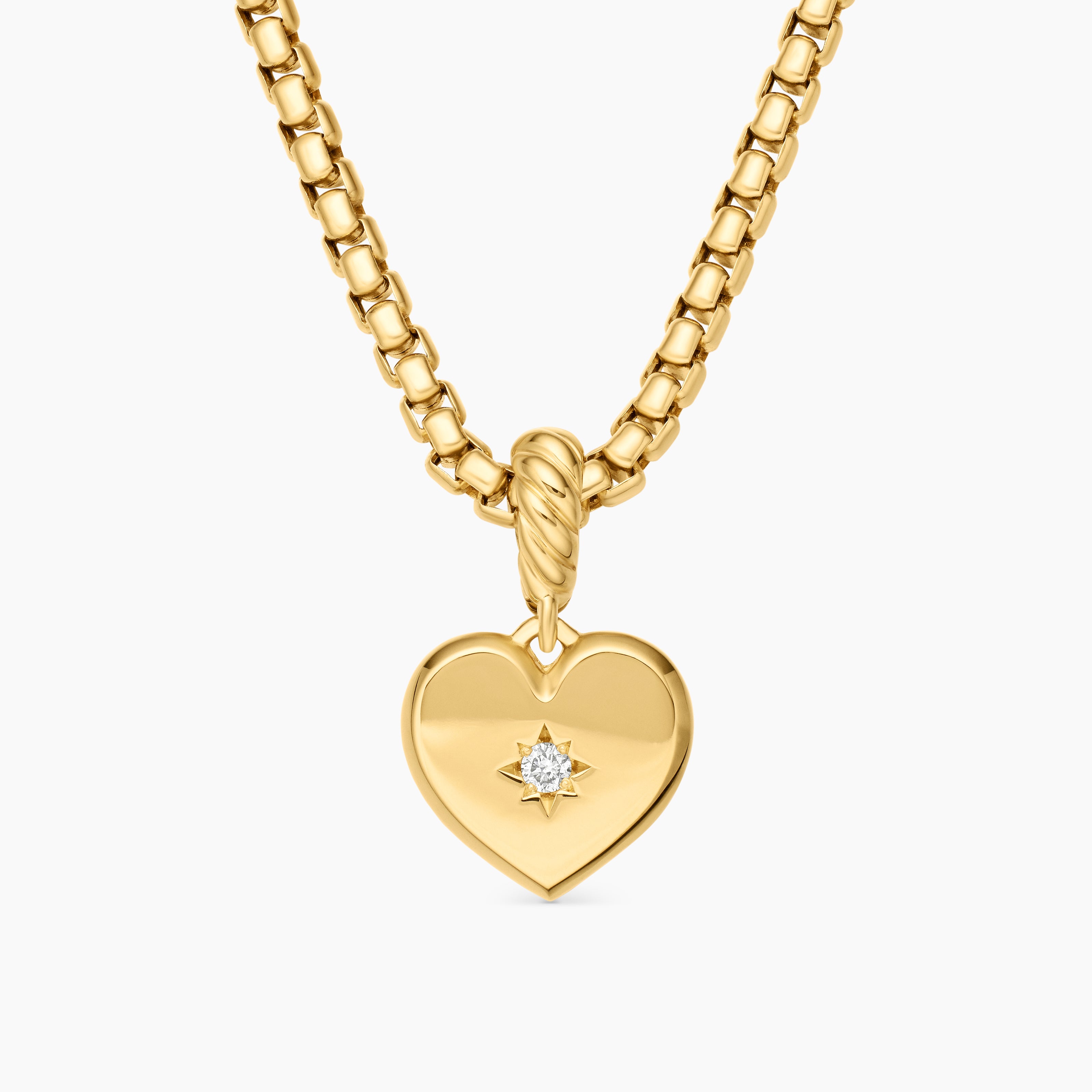 Womens Compass Heart Amulet in 18K Yellow Gold with Center Diamond, 11.3mm