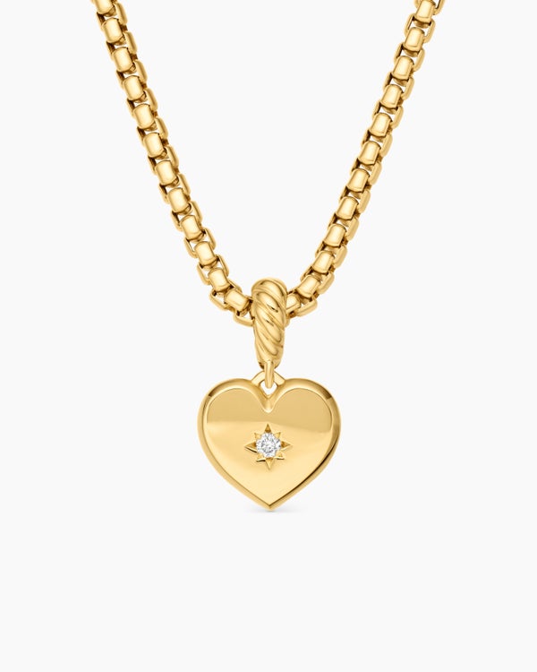 Compass Heart Amulet in 18K Yellow Gold with Center Diamond, 11.3mm