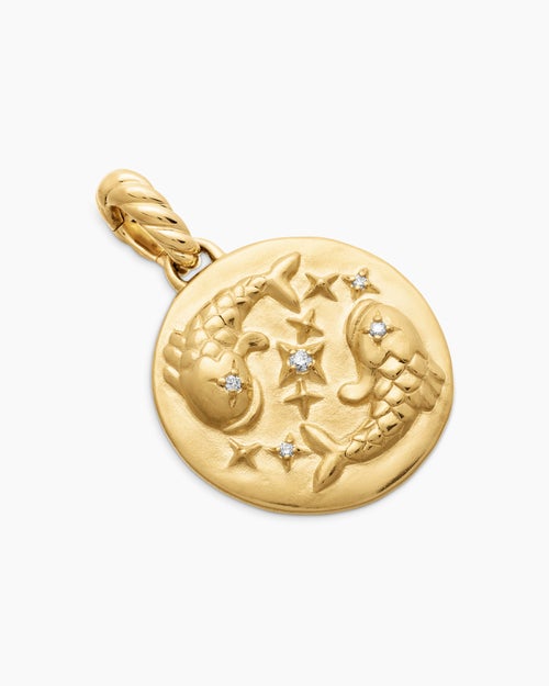 Womens Pisces Amulet in 18K Yellow Gold with Diamonds, 19mm