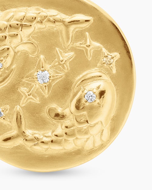 Womens Pisces Amulet in 18K Yellow Gold with Diamonds, 19mm