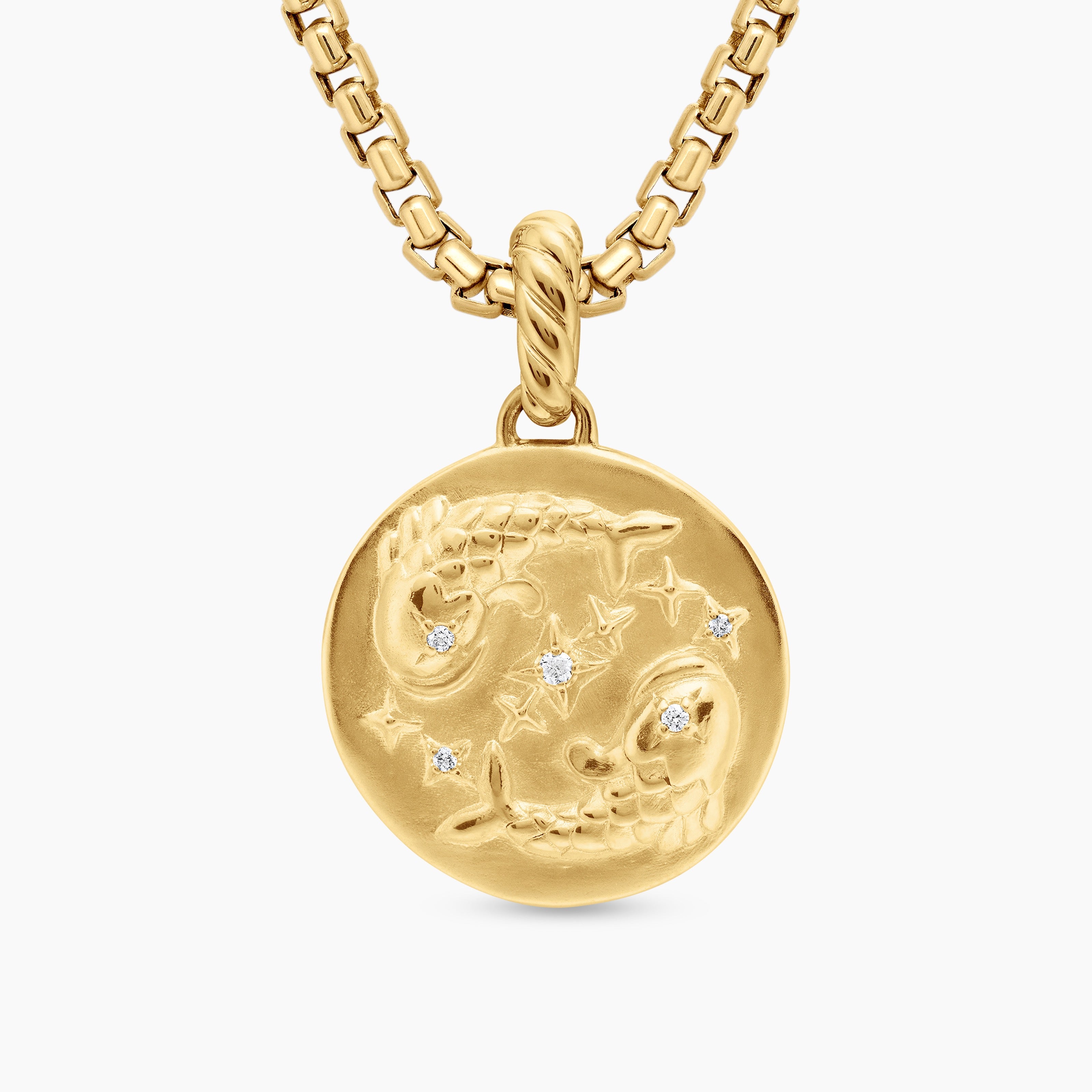 Womens Pisces Amulet in 18K Yellow Gold with Diamonds, 19mm