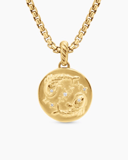 Womens Pisces Amulet in 18K Yellow Gold with Diamonds, 19mm