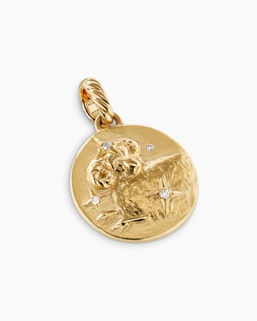 Aries Amulet in 18K Yellow Gold with Diamonds, 28.7mm