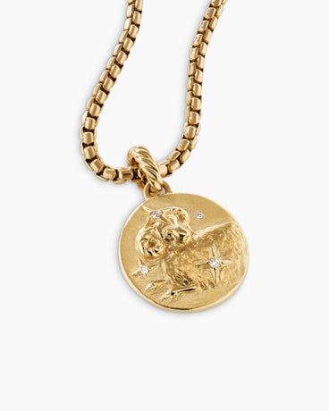 Aries Amulet in 18K Yellow Gold with Diamonds, 28.7mm