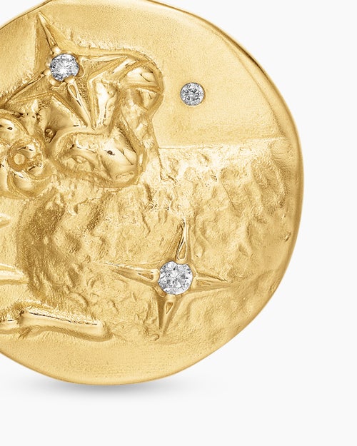 Womens Aries Amulet in 18K Yellow Gold with Diamonds, 19mm