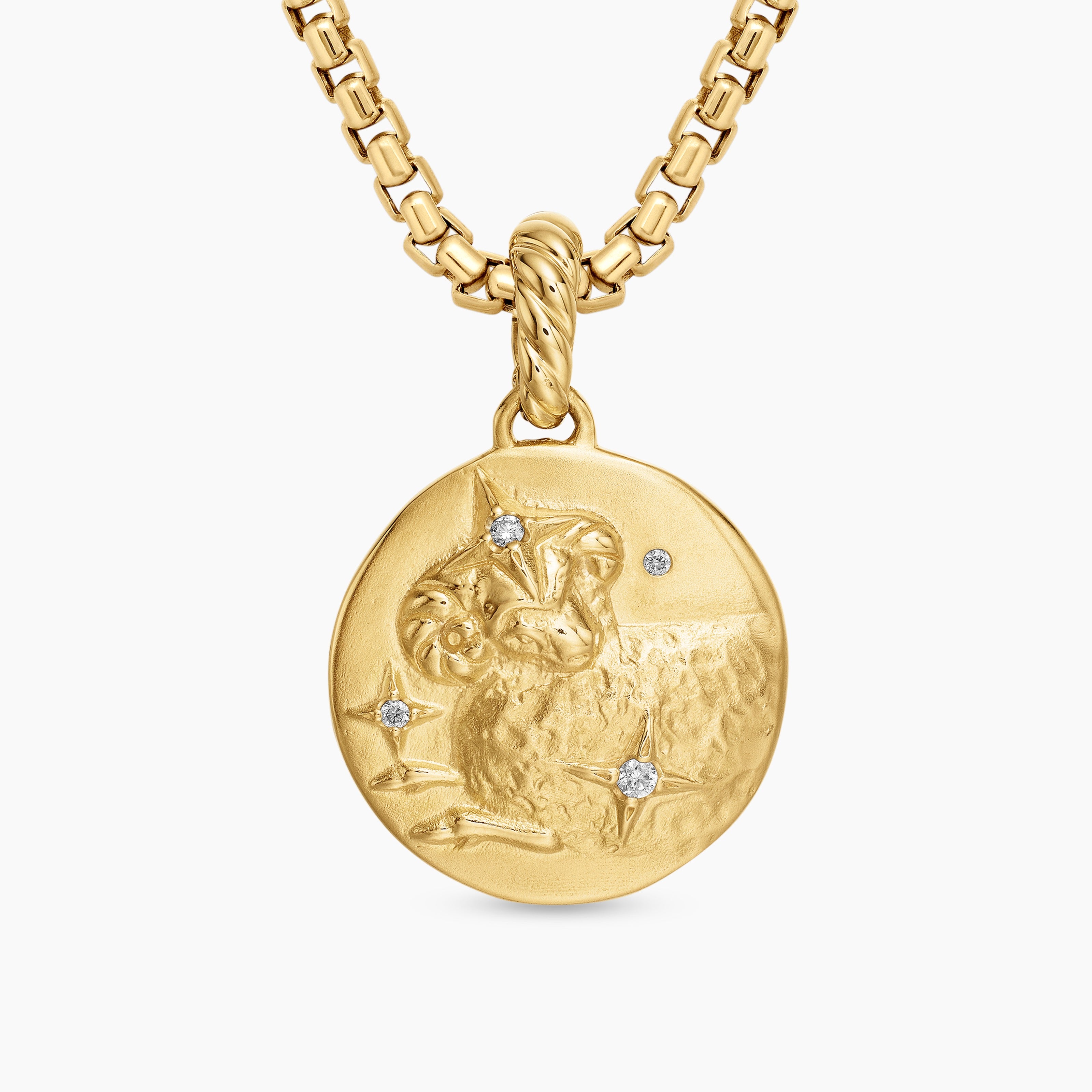 Womens Aries Amulet in 18K Yellow Gold with Diamonds, 19mm